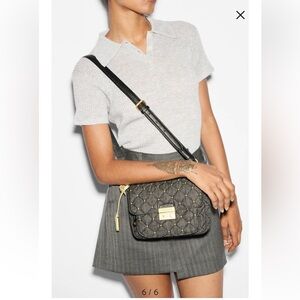 MZ Wallace New Quilted Lock Crossbody in Charcoal Denim Medium Size